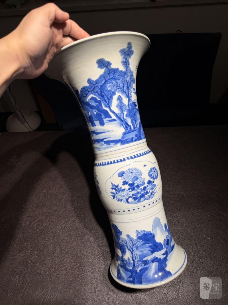 清康熙 青花山水人物故事图花觚 - 图6